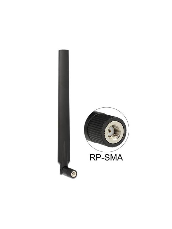 DeLOCK WLAN 802.11 ac/a/h/b/g/n Antenna RP-SMA plug 5 - 7 dBi omnidirectional with tilt joint black