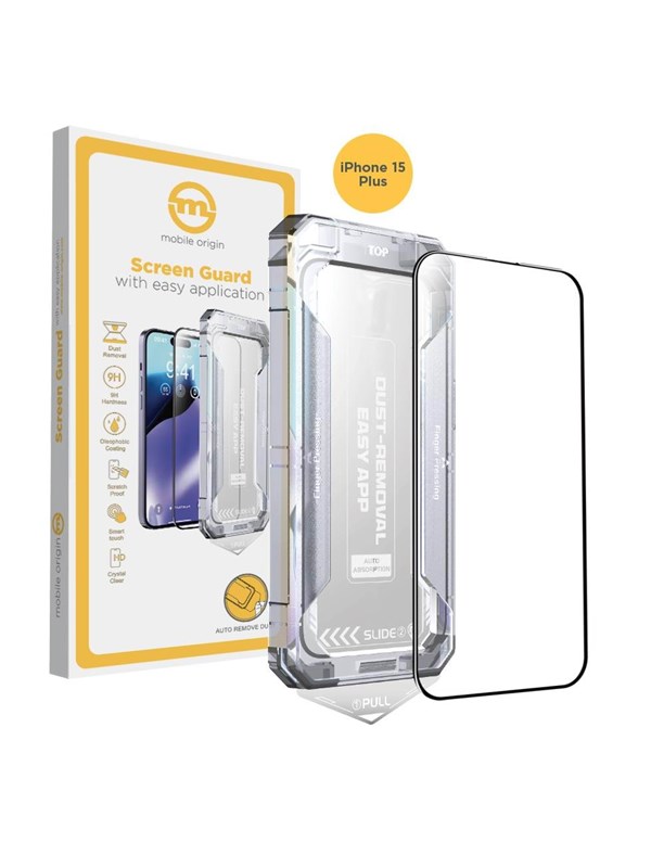 Mobile Origin Yellow Screen Guard iPhone 15 Plus with easy application
