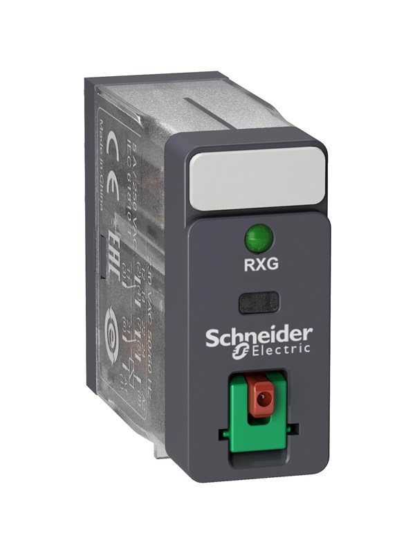 Schneider Electric RXG pin relay with test button and LED 2 C/O 5A and 24VAC