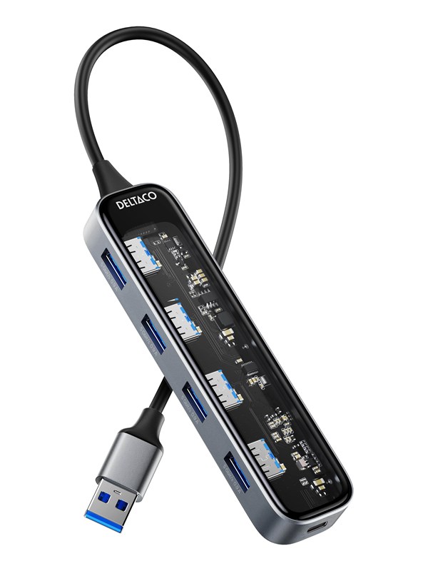 Deltaco Transparent USB-A hub 5 Gbps 4x USB-A USB Hub - 4 porte - Transparent