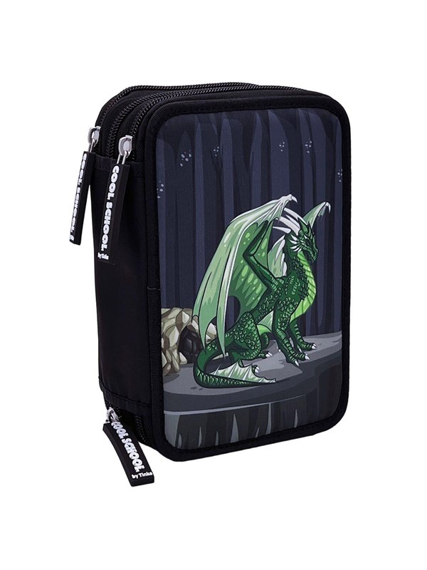 Tinka Triple Pencil Case - Dragon - Black - Cool School