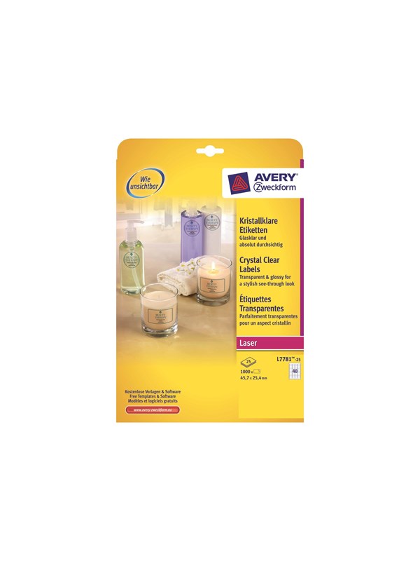 Avery L7781 - transparent polyester labels - 1000 label(s) - 25.4 x 45.7 mm
