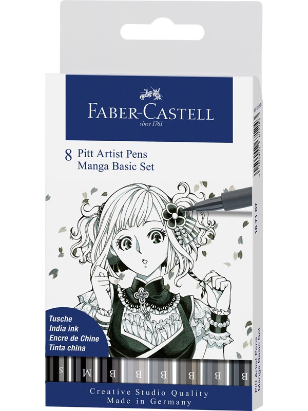 Produktfoto för Faber-Castell Fiberpenna PITT Artist pen, 8 pennor i olika gråskalor