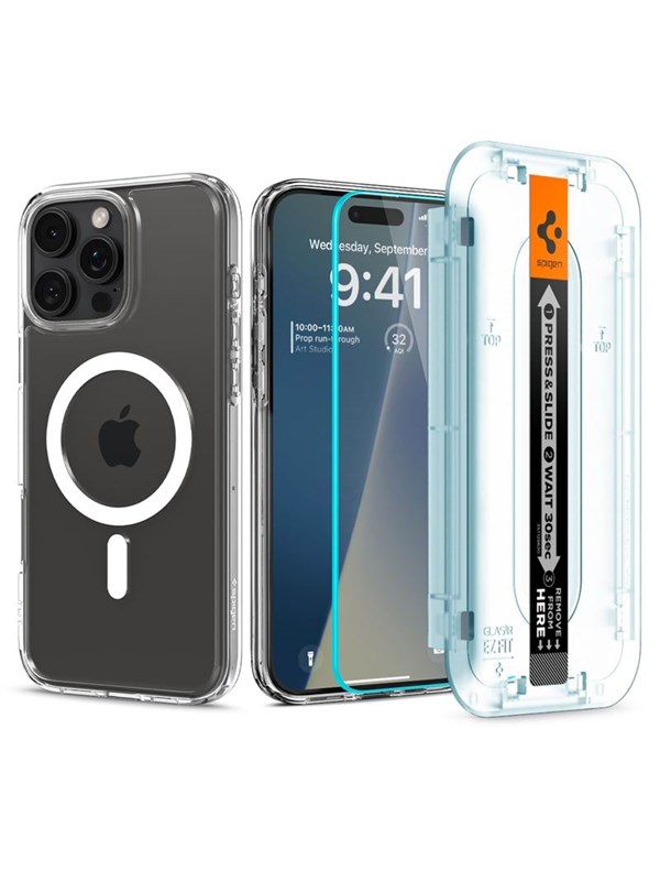 Spigen Ultra Hybrid MagSafe - white + Glass tR EZ Fit Pack - iPhone 16 Pro Max