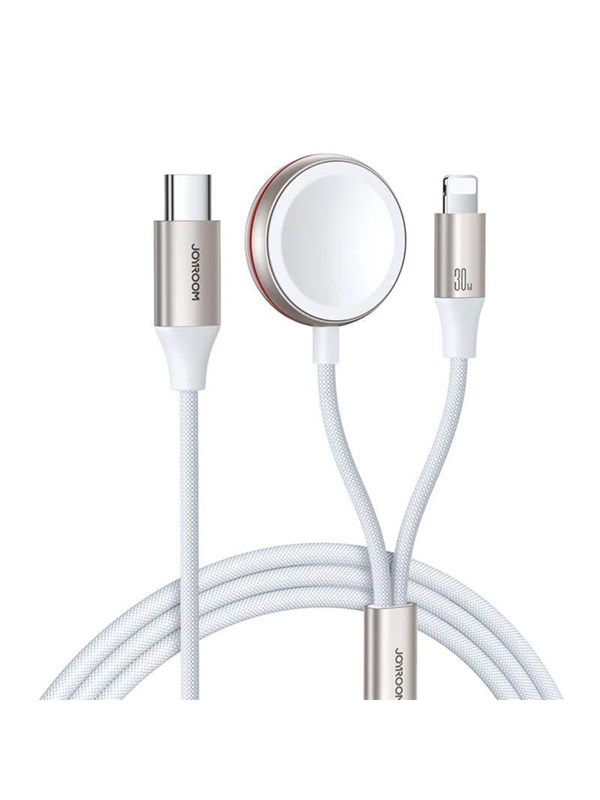 Produktfoto för Joyroom 2-i-1 Apple Watch magnetladdare och 30 W snabbladdnings USB-C-kabel, 1,5 m - vit