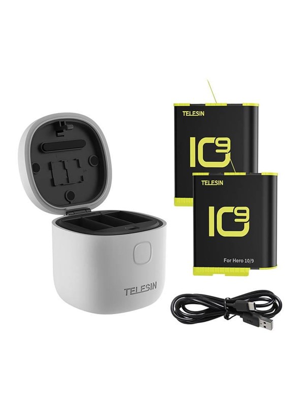 Telesin 3 Slot Waterproof Charger Allin Box For Gopro Hero 9 / Hero 10 2 Batteries Gp Btr 905 Gy B