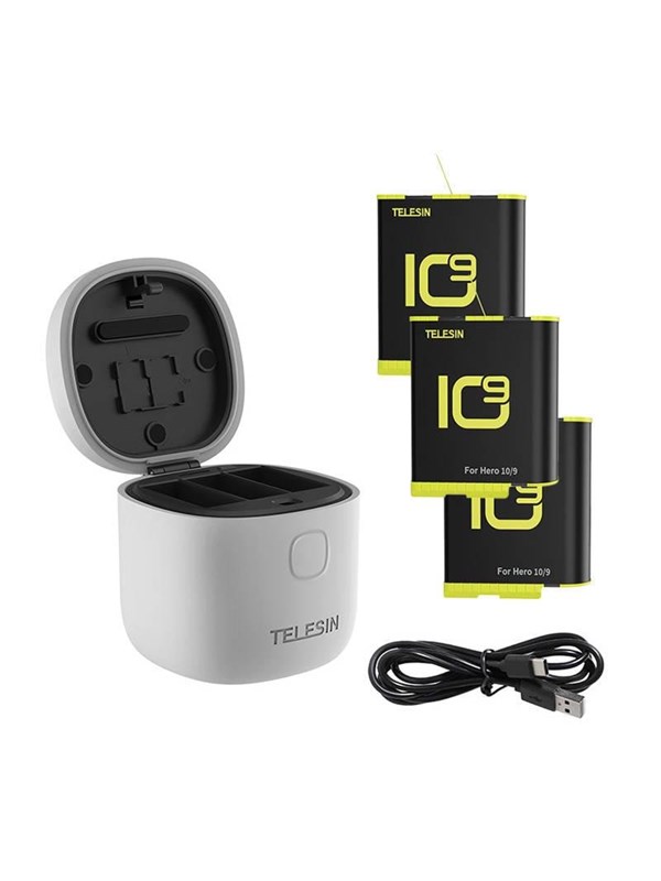 Telesin 3 Slot Waterproof Charger Allin Box For Gopro Hero 9 / Hero 10 3 Batteries Gp Btr 906 Gy B