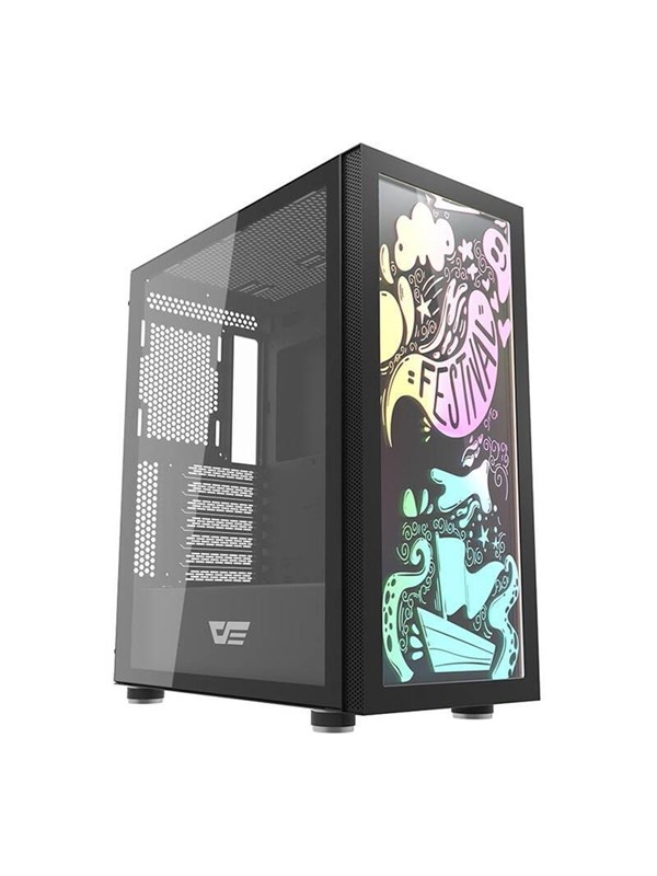 Darkflash Computer Case Dk210 Graffiti Black Chassi Miditower Svart