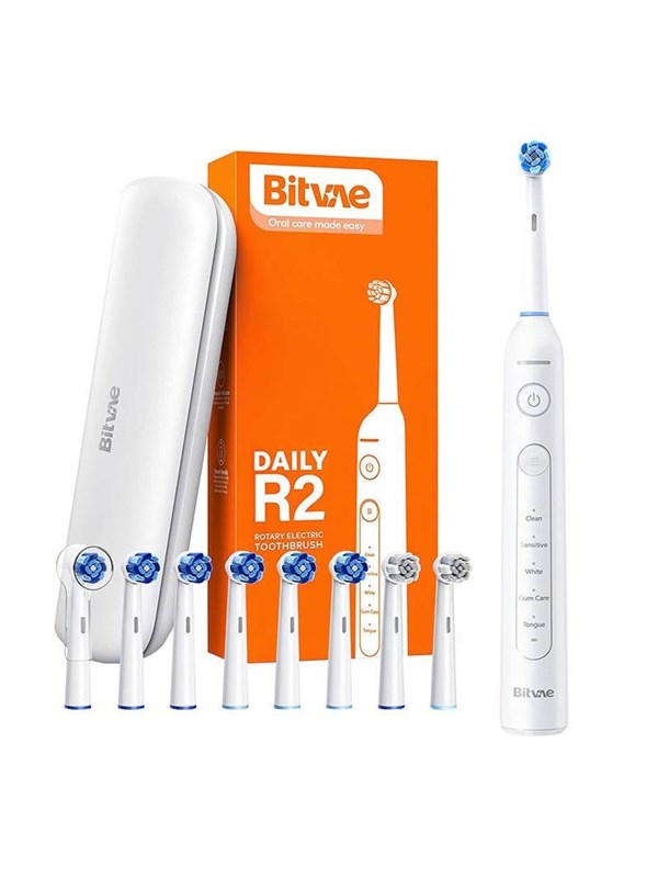 Bitvae eltandborste Rotary toothbrush with tips set and travel case R2 (white)