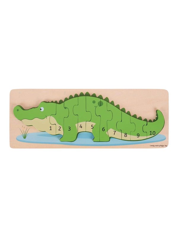 Bigjigs Wooden Counting Puzzle Crocodile 10 pcs. Trä