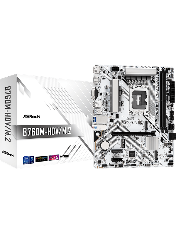 ASRock B760M-HDV/M.2 Moderkort - Intel B760 - Intel LGA1700 - DDR5 RAM - Micro-ATX