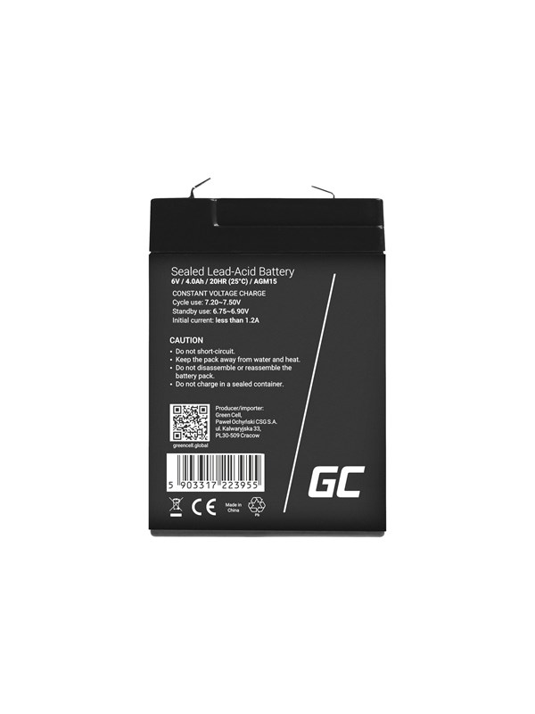 Produktfoto för Green Cell - UPS-batteri - 1 x batteri - Förseglat med blysyra (SLA) - 4 Ah - svart