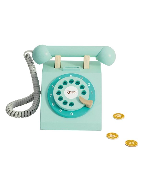 Classic World Wooden Retro Telephone Turquoise