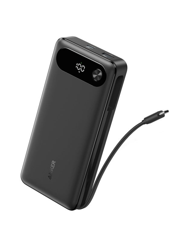 Anker Powerbank (20 000 mAh, 87 W, inbyggd USB-C-kabel) - Svart PowerBank - Svart - 20000 mAh
