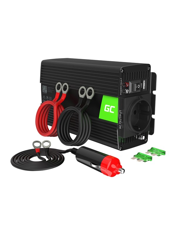 Produktfoto för Green Cell - DC-AC-omriktare - 12 V - 500 Watt - utgångskontakter: 1 - svart