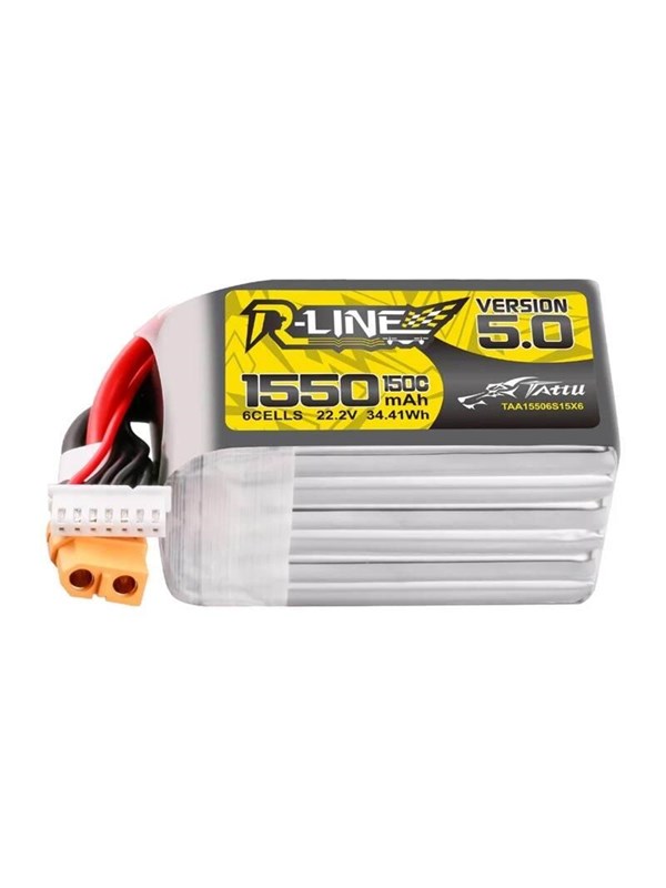 Gens ace &amp;Tattu Lipo R-Line Version 5.0 1550mAh 22.2V 150C 6S battery with XT60 connector