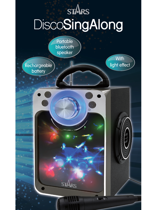 Stars Karaokemaskin med ljuseffekter, mikrofon och Bluetooth, svart - SEK 262 hos Proshop.se