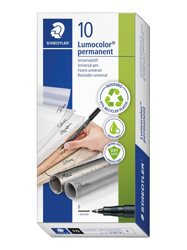 Produktfoto för OHP-pen Lumocolor sort F 0,6 mm 318-9 permanent - (10 stk.)