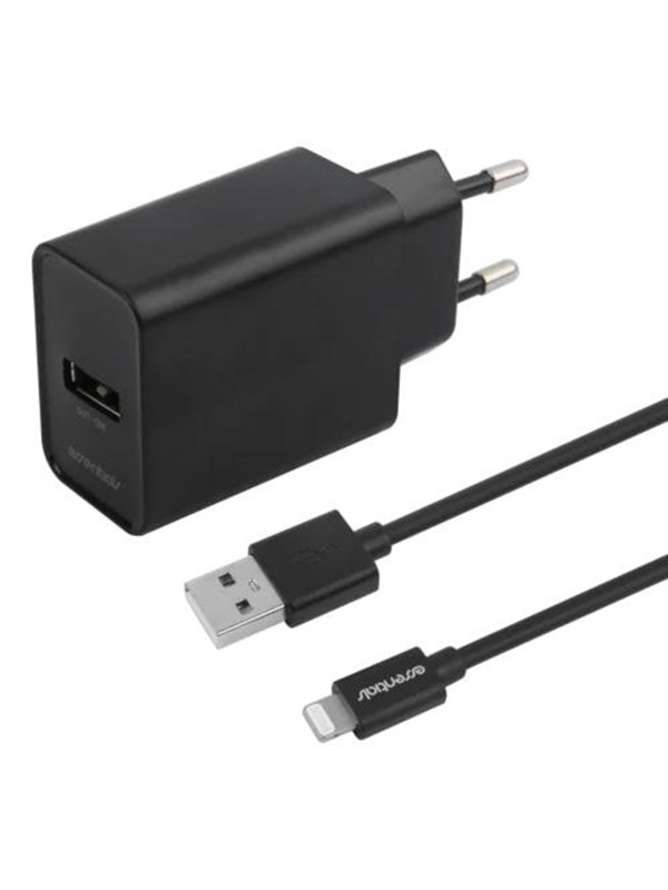 Alternativ bild 0 för Wall Charger 12W, USB-A Light. MFi, Cable 1m,Black