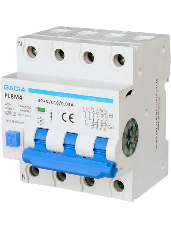 Gacia C16A RCBO combination switch 3P+N 30mA 6kA