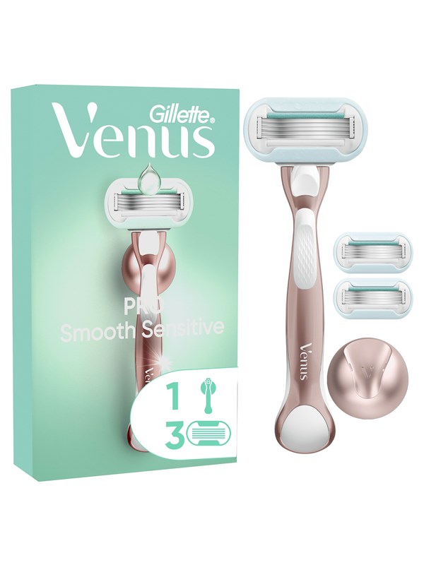 Gillette-Venus Pro Smooth Sensitive Handle + 3 refills + hook
