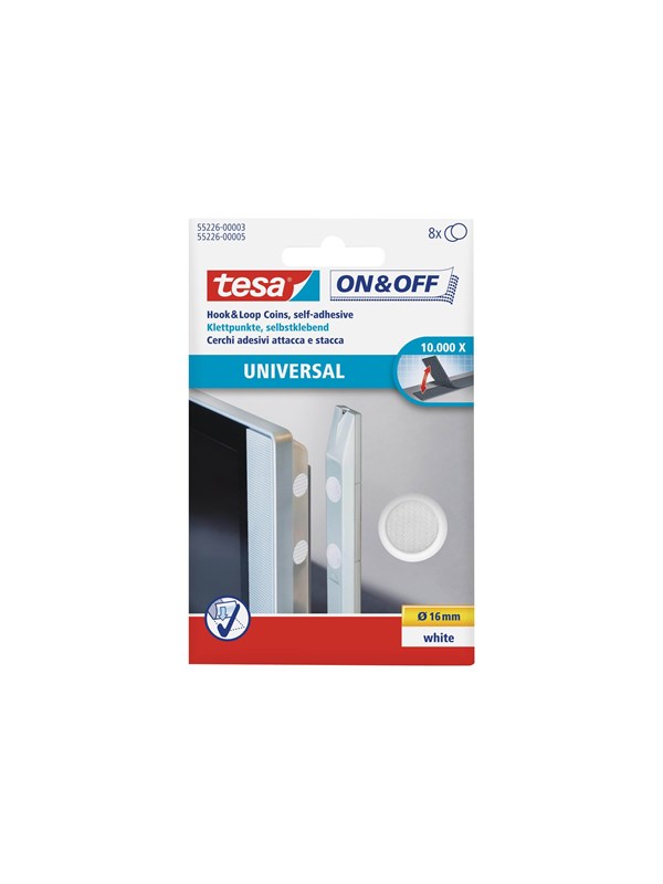 tesa On &amp; Off - mounting adhesive - 1.6 cm diameter - white (pack of 8)