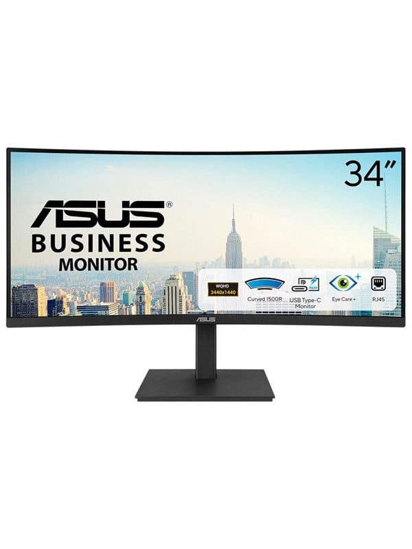 Produktfoto för ASUS VA34VCPSR - LED-skärm - böjd - 34 - 3440 x 1440 @ 100 Hz - VA - 300 cd/m² - 3000:1 - HDR10 - 4 ms - HDMI, DisplayPort, USB-C - högtalare - svart