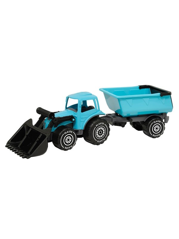 Produktfoto för Plasto Traktor med frontlastare och släp 56 cm (Turkos)