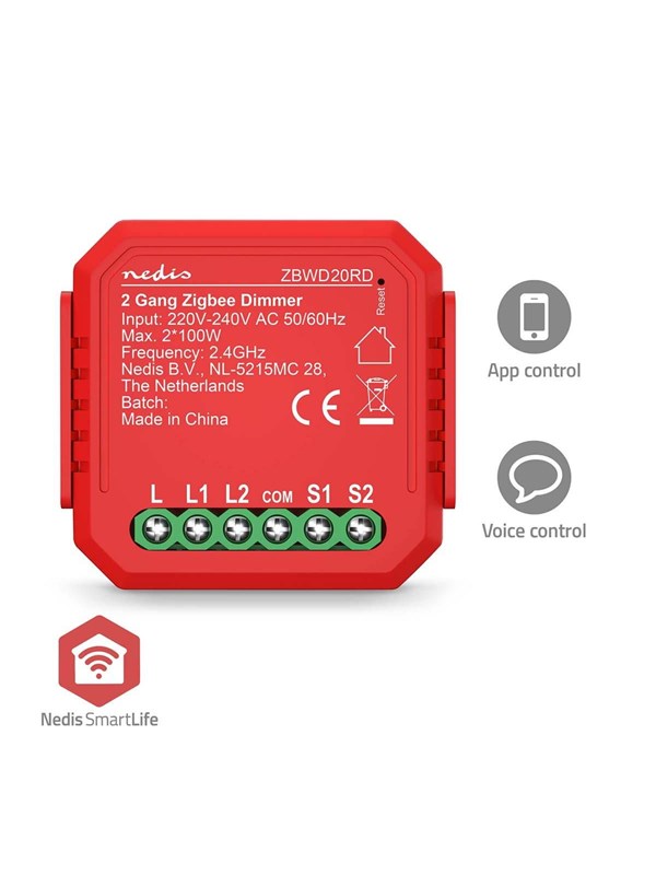 Nedis SmartLife Switch Zigbee 3.0 2x100 W Terminal connection Red - Köp för SEK 295 - Spara 27%