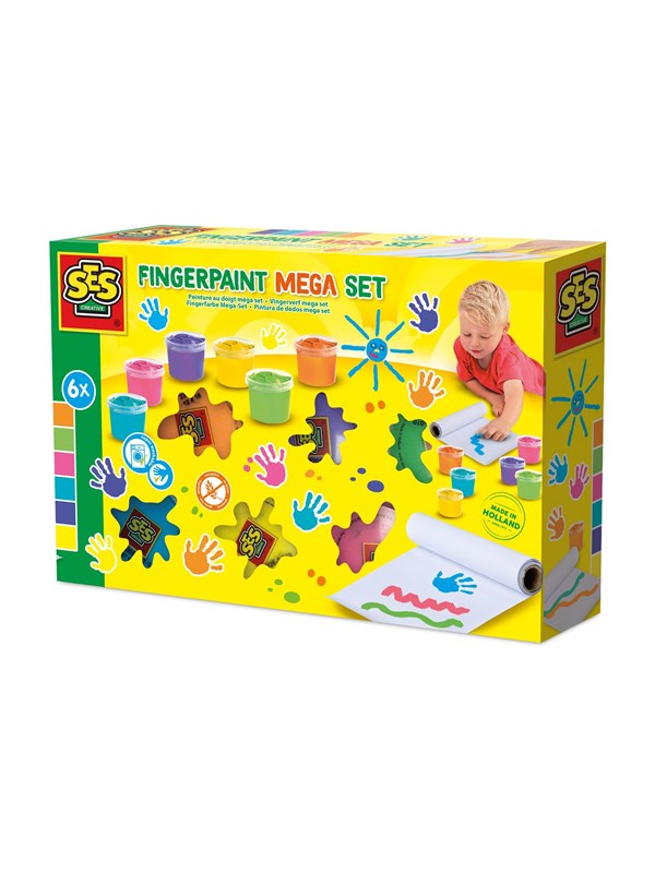 SES Creative Finger Paint Mega Set 6 Colours x 110ml - Includes 2-Metre Paper Roll