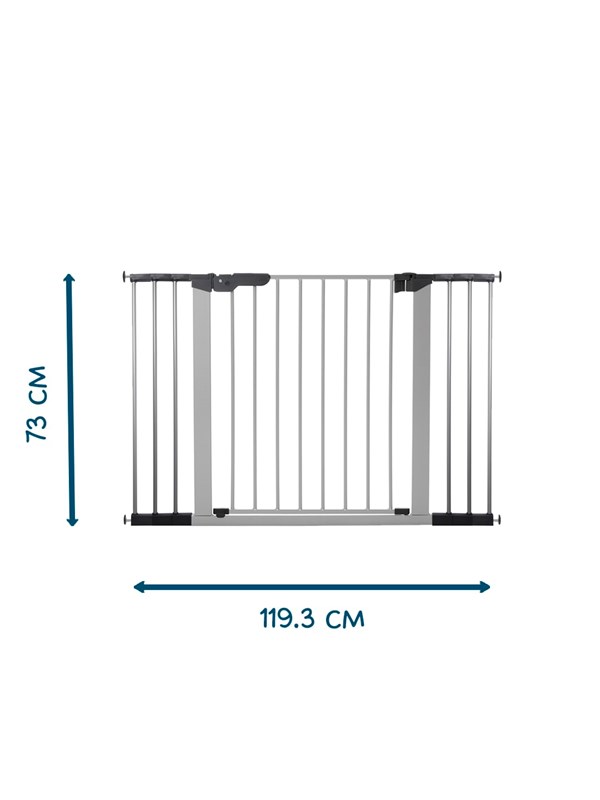 BabyDan Premier Säkerhetsgrind med 6 förlängningar, 112-119,3 cm, silver