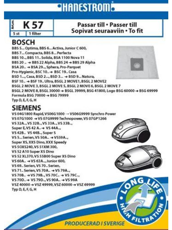 hanestroem Vacuum Cleaner Bags K57 - 5 pcs