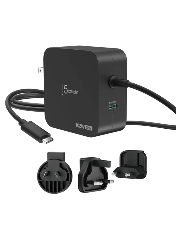 j5create 102W GaN PD USB-C 2-Port Charger with Changeable AC Plugs