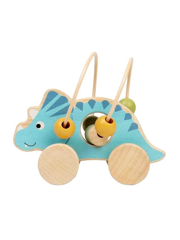 Bigjigs Wooden Push Toy Triceratops with Bead Frame