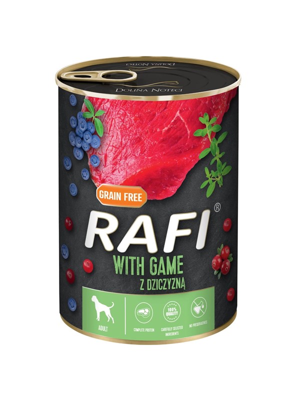 RAFI Spannmålsfritt våtfoder för hundar med vilt 400g