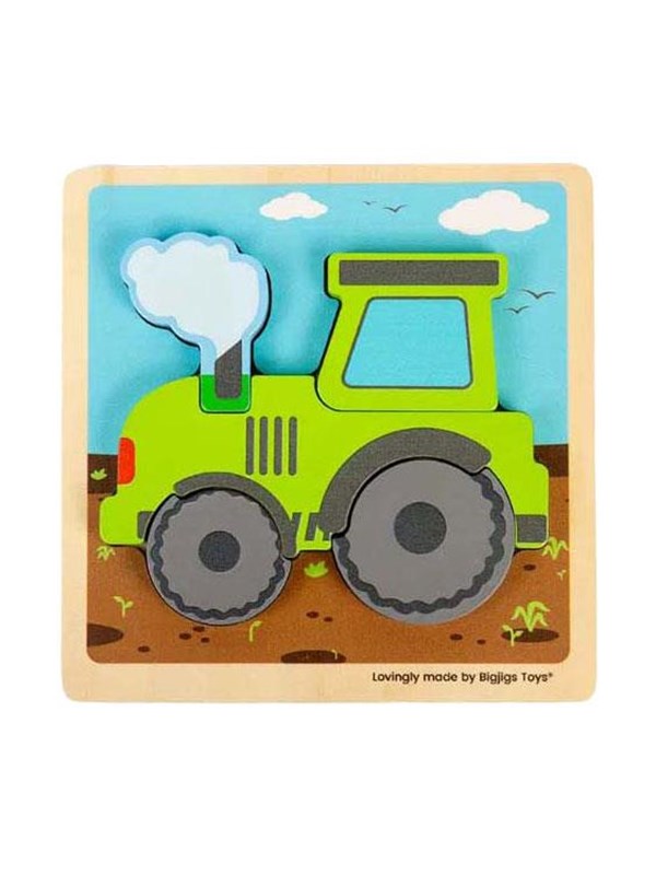 Bigjigs - Wooden Puzzle Tractor with Removable Shapes 5pcs. Trä