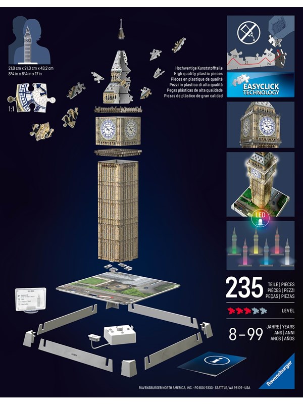 Produktfoto för Ravensburger Big Ben Light Up 3D Puzzle, 216pc 3D pusselspel