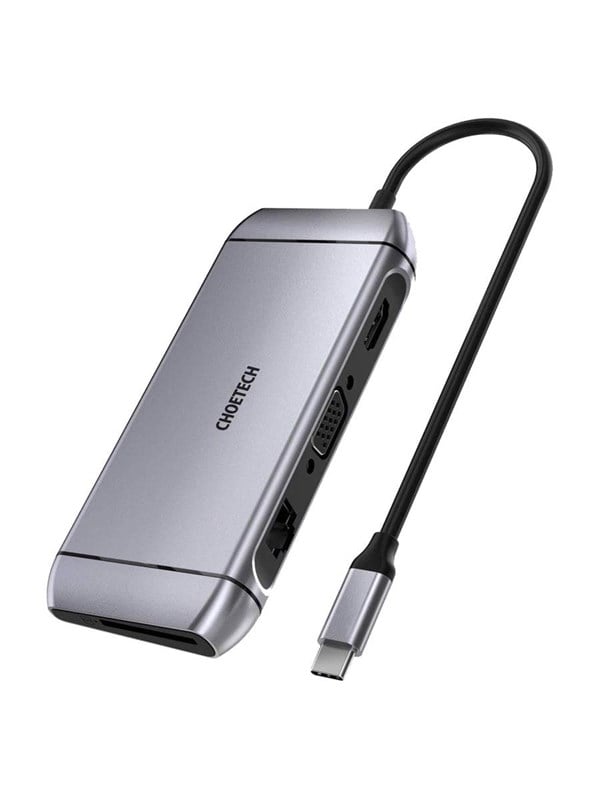 Choetech 9-in-1 4K HDMI 100W PD and USB 3.0 USB-C Hub Gray USB Hub - USB 3.0 - 9 porte - Grey
