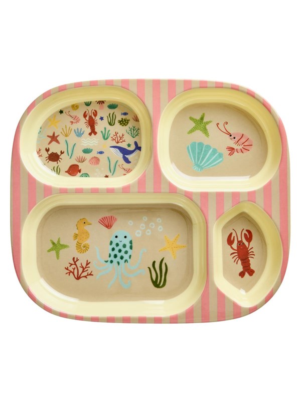 Rice - Melamine Kids 4 Room Plate - Coral Ocean Print
