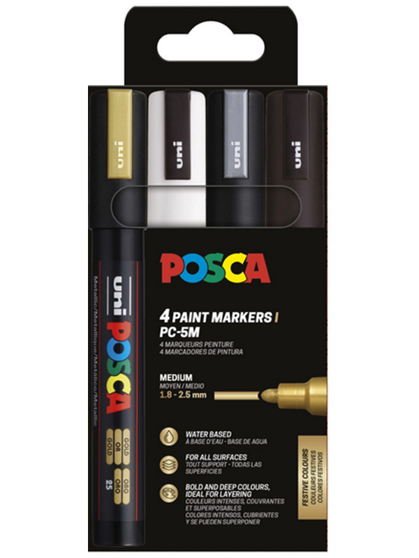 POSCA marker sæt PC-5M 4 ass. farver g-s-s-h