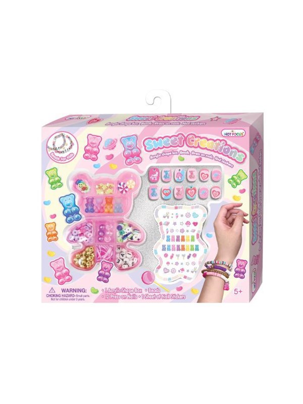 Hot Focos Vedhæng &amp; perler i æske m/negle &amp; stickers +5år
