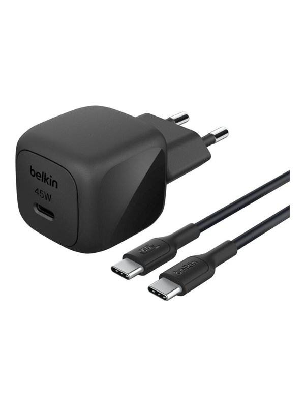 Belkin BoostCharge power adapter - compact - 24 pin USB-C - 45 Watt - with USB-C cable (1m)
