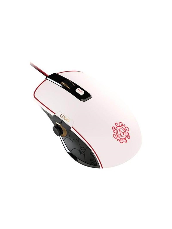 Lexip X Ubisoft - Assassin's Creed Shadows - mouse - with thumb joystick and ceramic skates - white red black gold - Mouse - Optic - 4 knappar - Svart