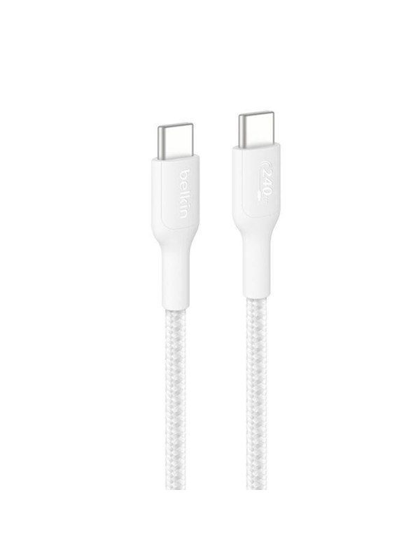 Belkin USB-C to USB-C 240W 2.0 - Braided PCR - 1m - White - Köp för SEK 129 - Spara 35%