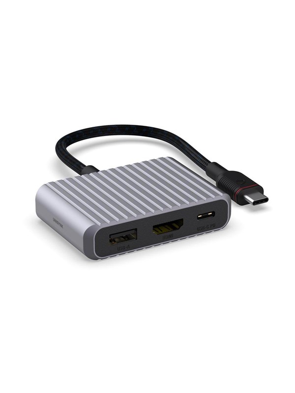 Unisynk 3 Port USB-C Hub V2 4K 60Hz 100W - Grey