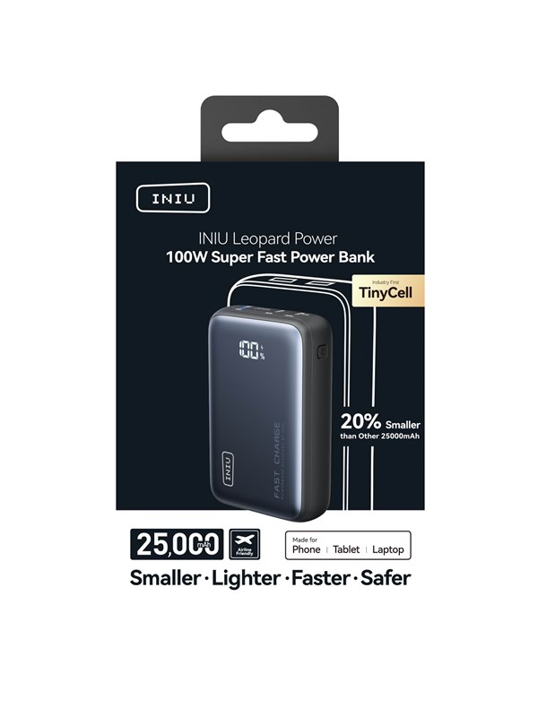 INIU Leopard Power 100W P63-P1 PowerBank - Grey - 25000 mAh