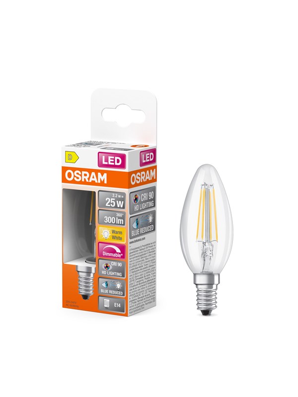 Osram LED-glödlampa LED Comfort candle filament 300lm 2.2W/927 (25W) dimmable E14