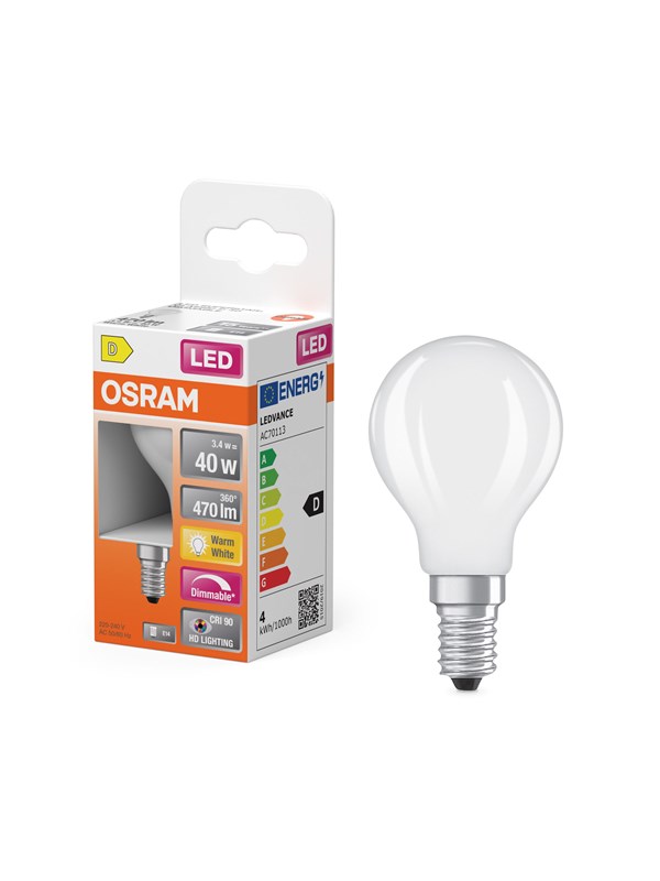 Produktfoto för Osram LED-glödlampa Comfort Mini-ball 3,4W/927 (40W) Frosted Dimmable E14