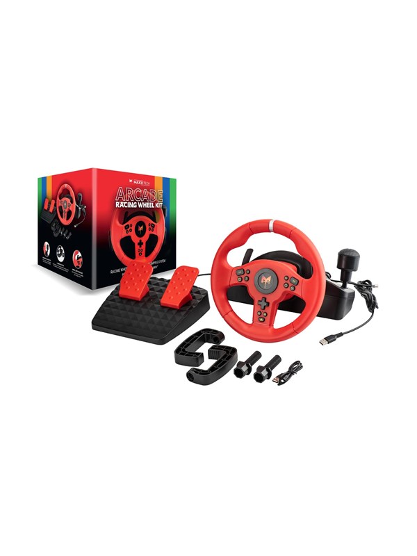 MAXX TECH Arcade Racing Wheel Kit - Wired Wheel, gamepad and pedals set - Nintendo Switch 2