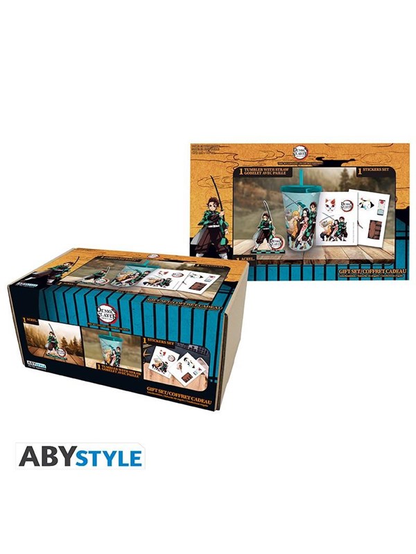 ABYstyle - DEMON SLAYER Gift setTumbler with straw + Acryl® + Stickers - Presentuppsättning